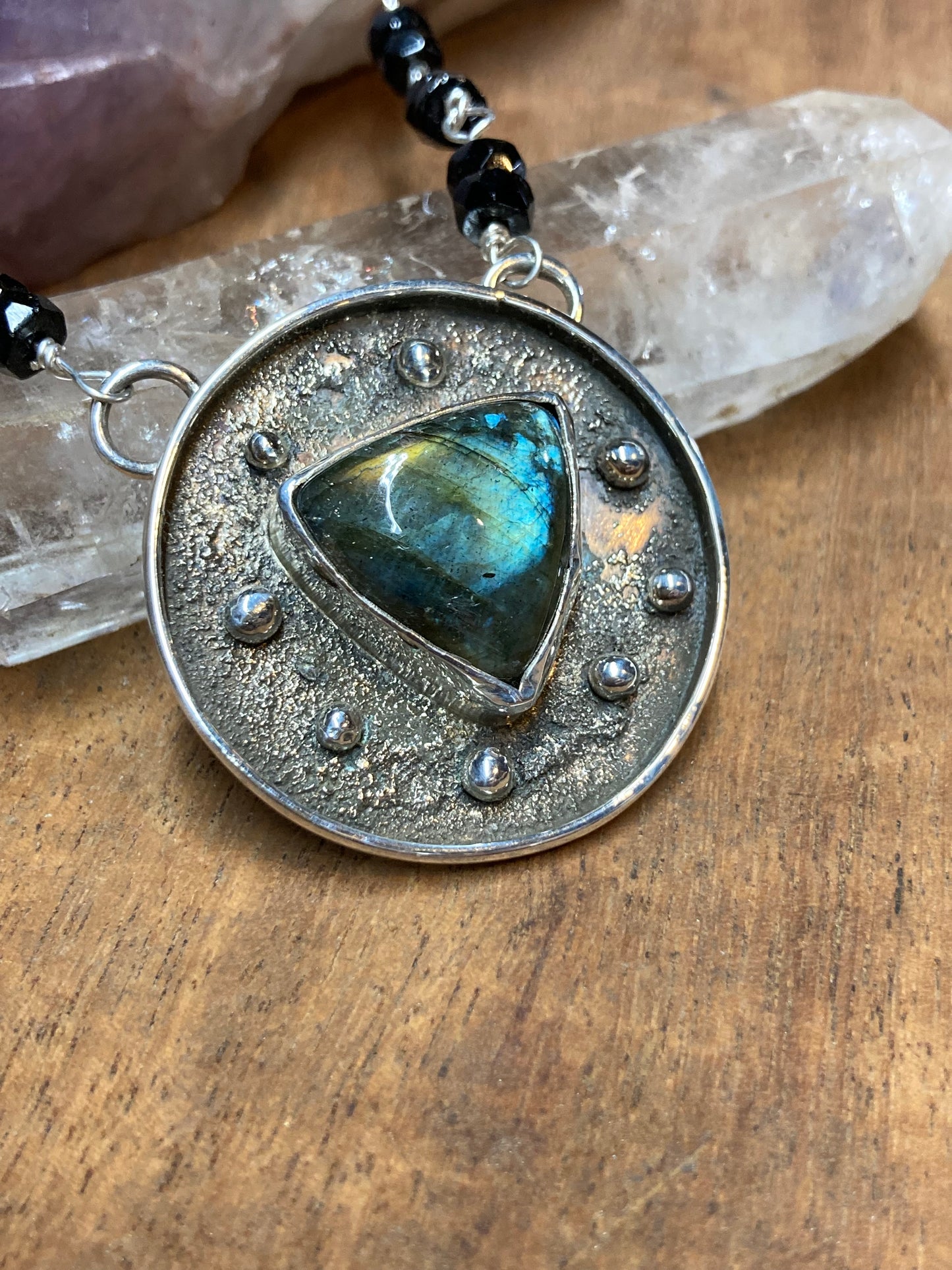 Moonlit Forest - Labradorite pendant with vintage beads