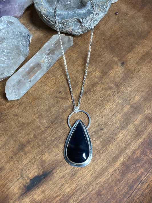 Midnight Onyx Teardrop Necklace – Sterling Silver Handcrafted Adornment