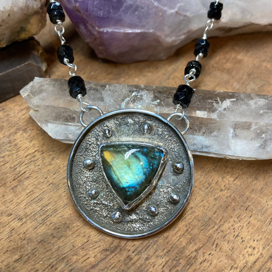 Moonlit Forest - Labradorite pendant with vintage beads