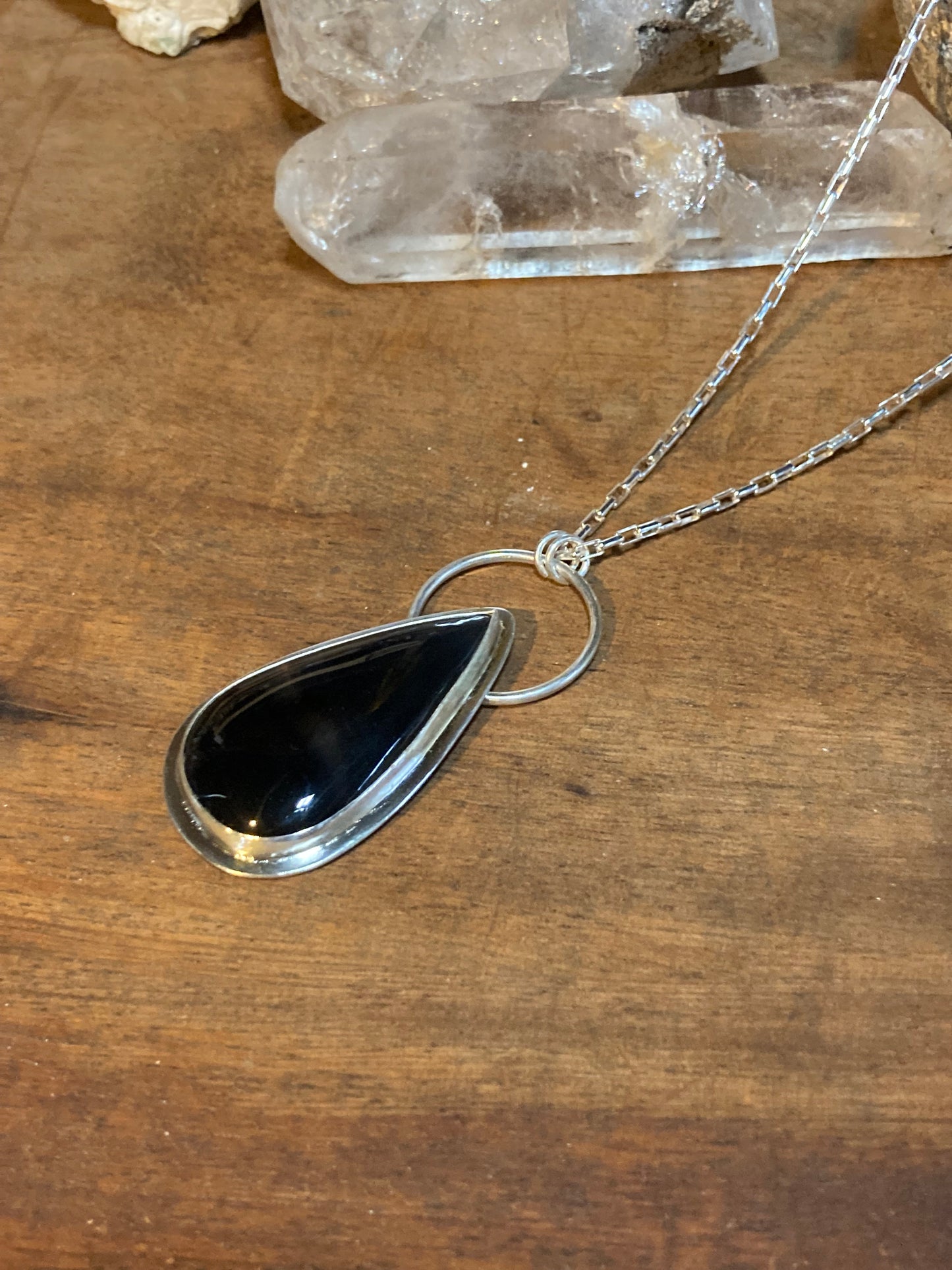 Midnight Onyx Teardrop Necklace – Sterling Silver Handcrafted Adornment