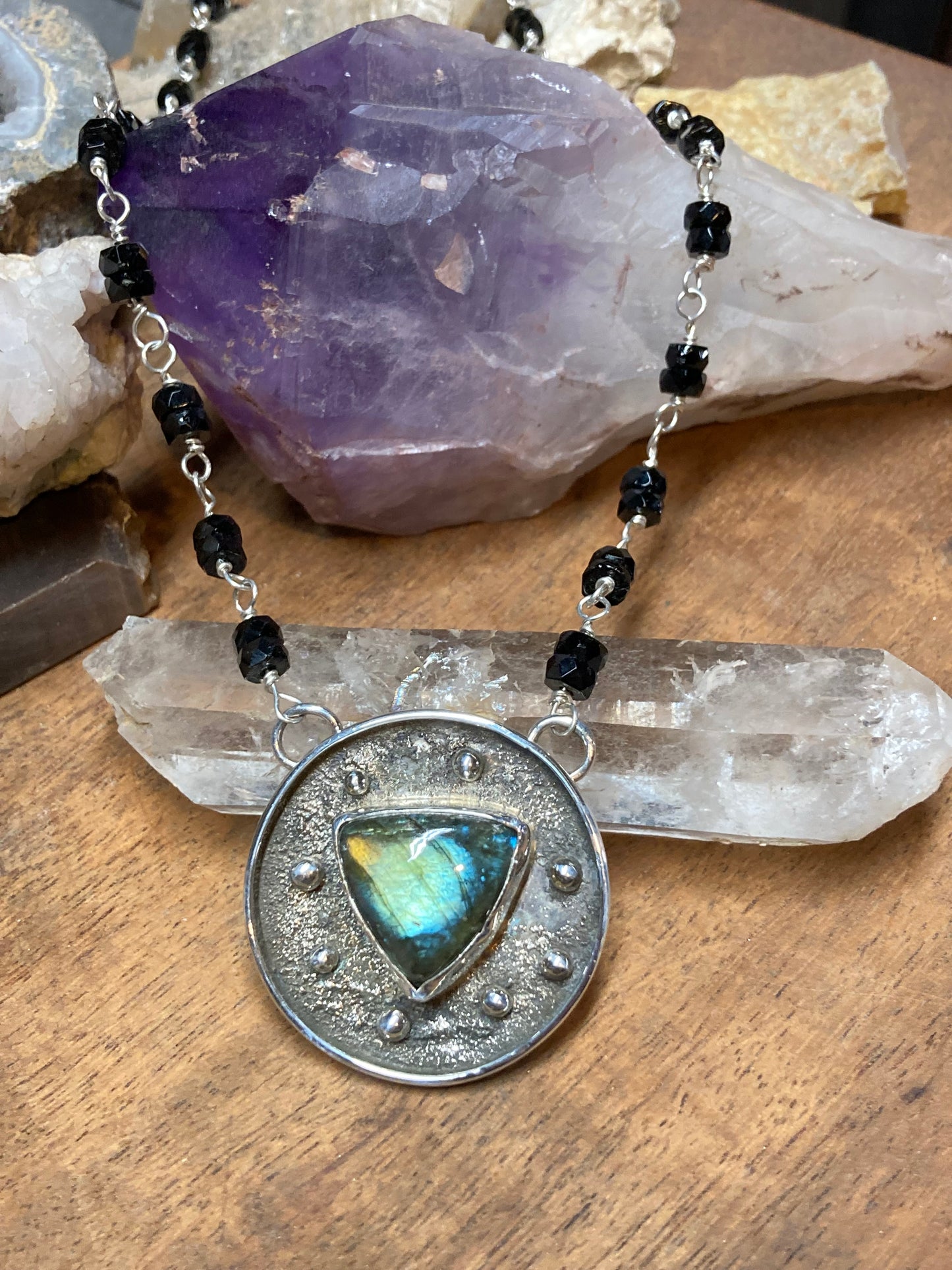 Moonlit Forest - Labradorite pendant with vintage beads