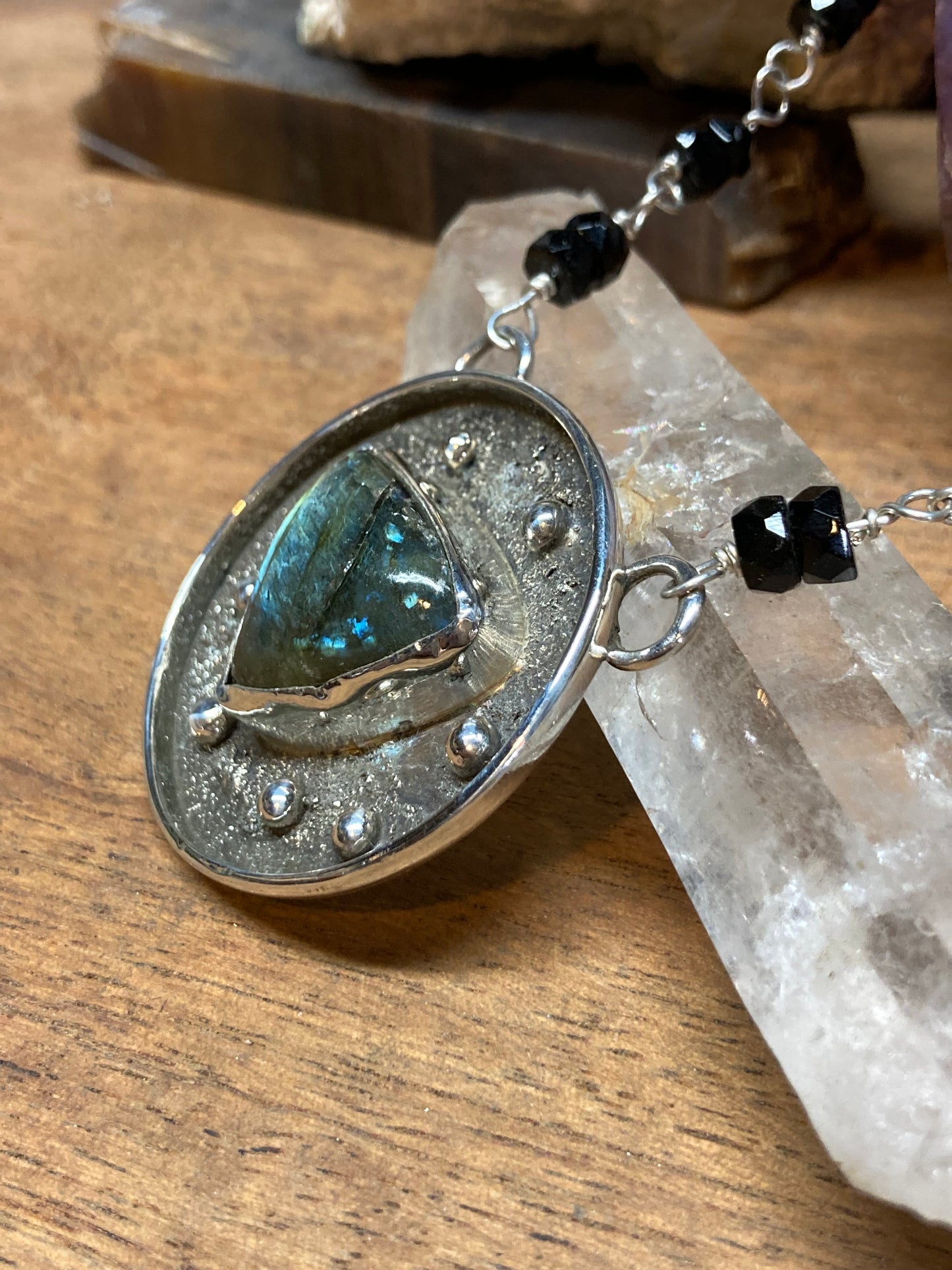 Moonlit Forest - Labradorite pendant with vintage beads
