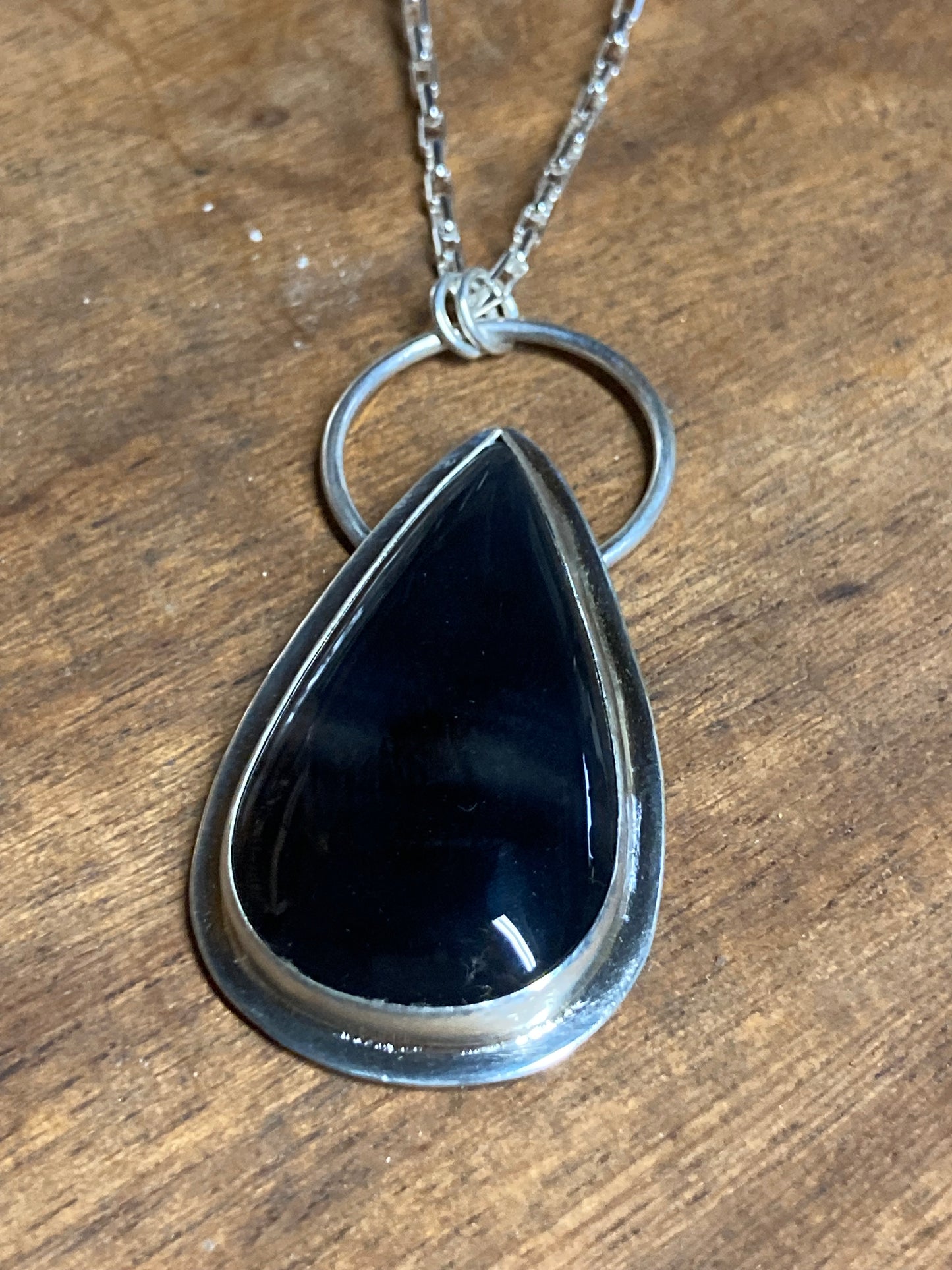 Midnight Onyx Teardrop Necklace – Sterling Silver Handcrafted Adornment