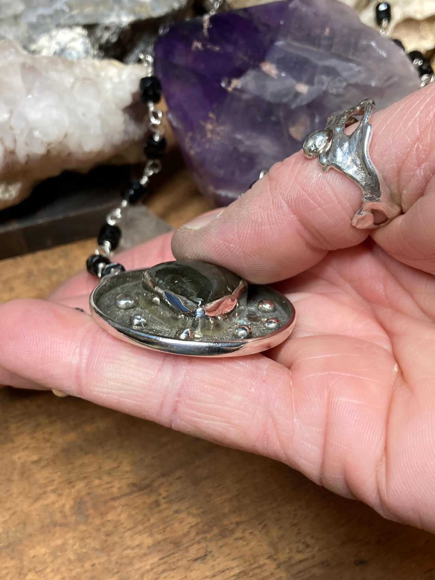 Moonlit Forest - Labradorite pendant with vintage beads