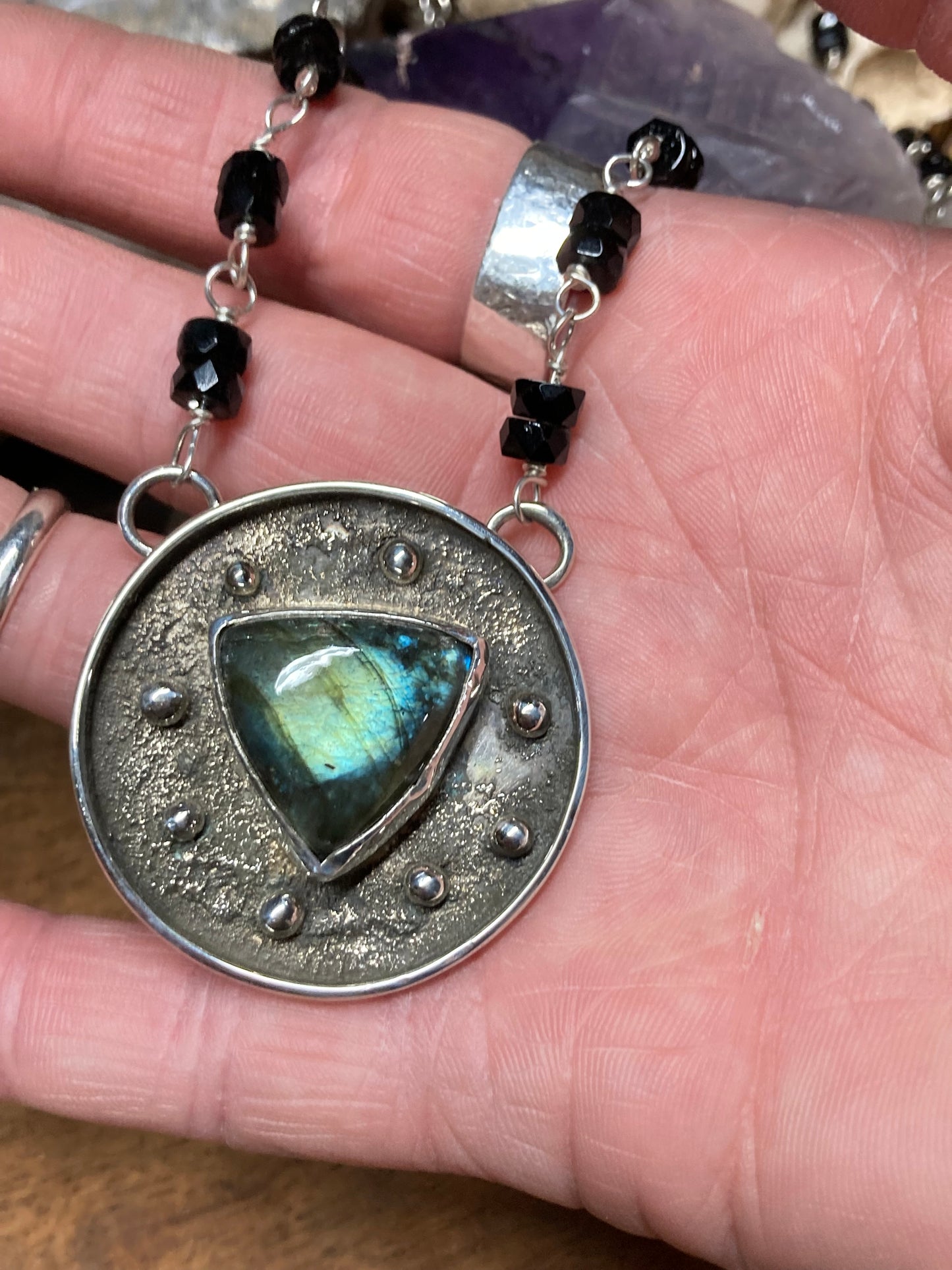 Moonlit Forest - Labradorite pendant with vintage beads